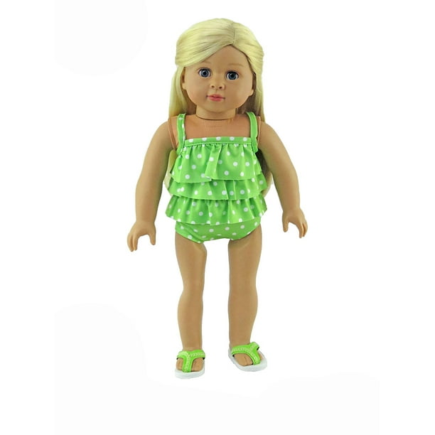 Ruffle Heart Print 1 Piece Swim Suit 18 in Doll Clothes Fits American Girl Dolls